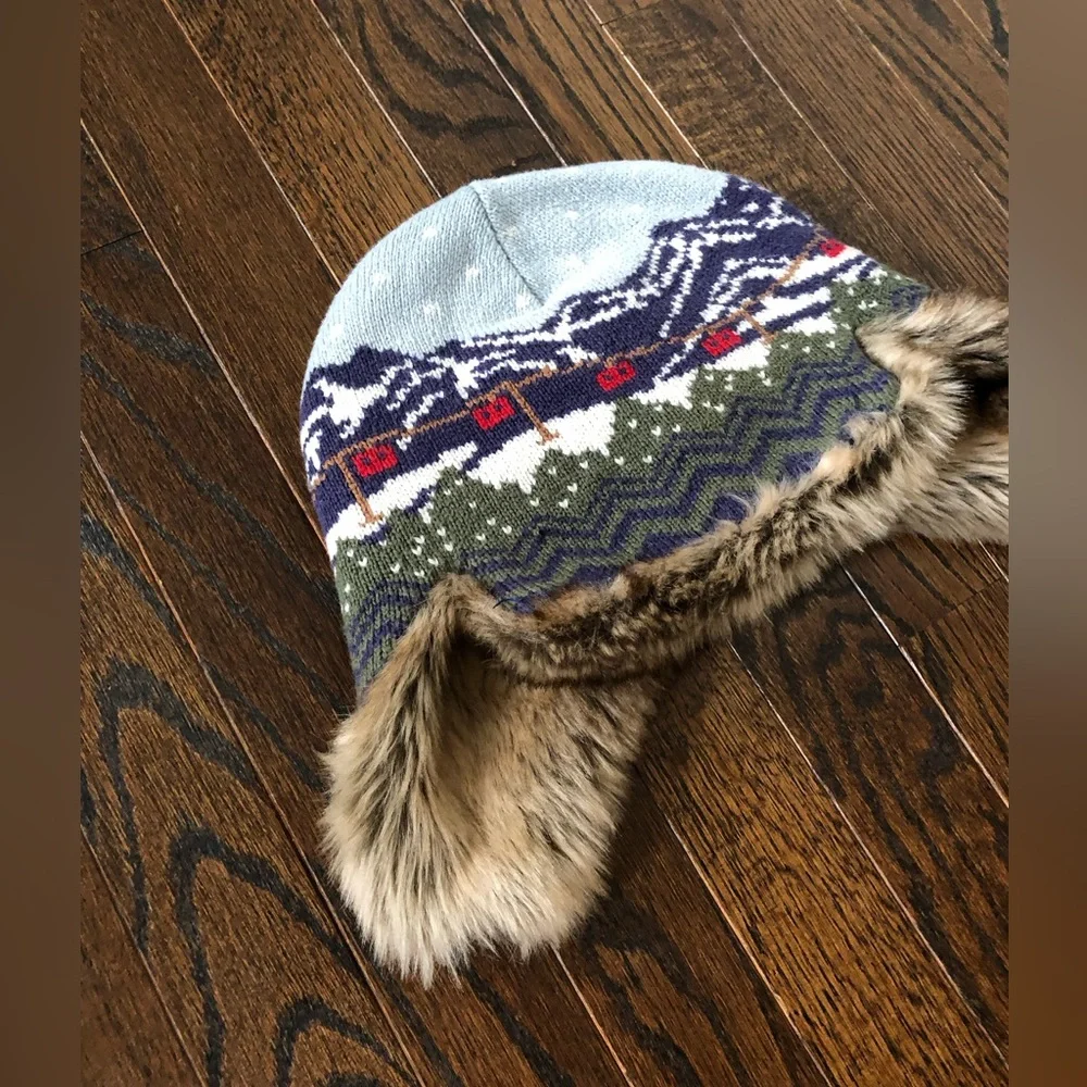 Hanna Andersson Boys L Fair Isle Apres Ski Knit Cotton Trapper Winter Hat - EUC!